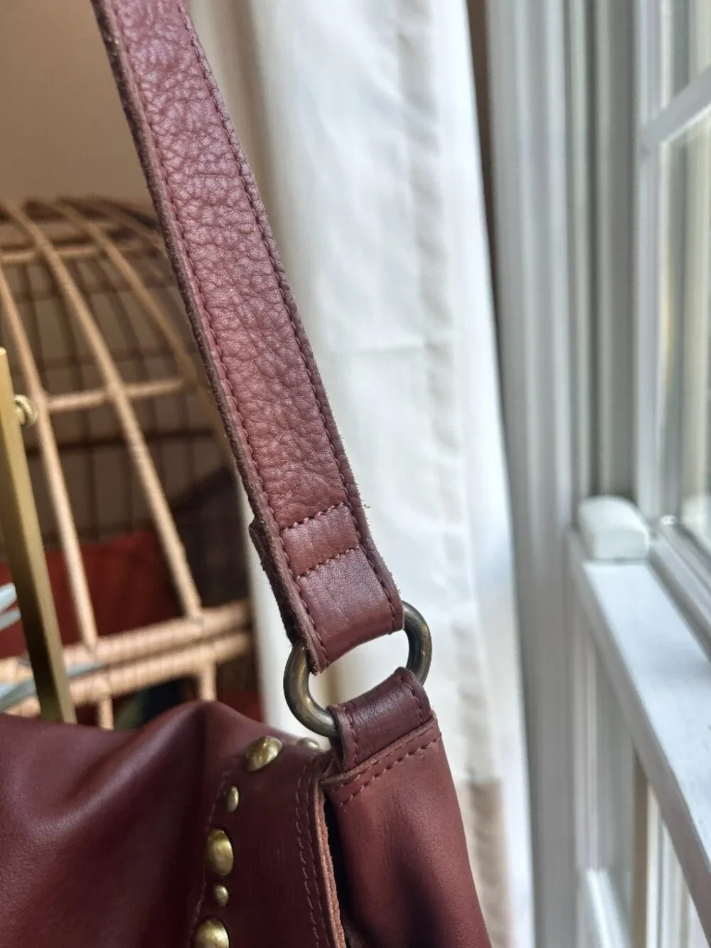 Lucky Brand Brown Leather Studded Foldover Shoulder Bag | Y2K Boho Rock Chic